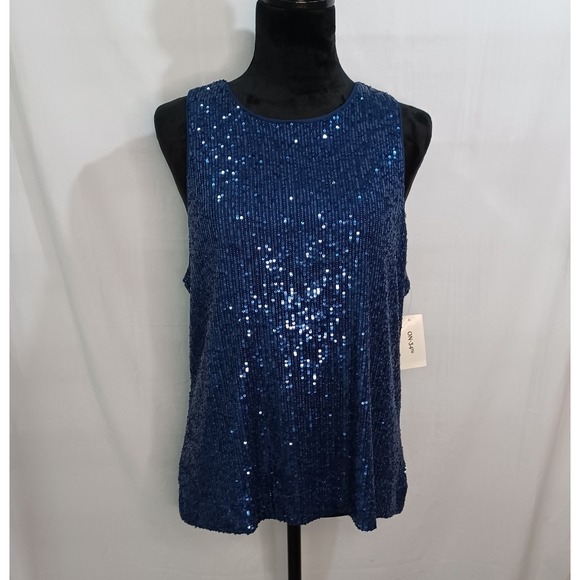 ON 34th Tops - Women's On 34th NWT Blue Sequin Tank/Sleeveless Blouse with Lining Size XL